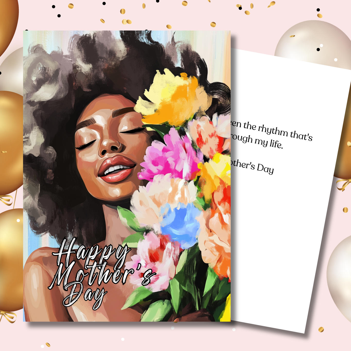 Beautiful African American Floral Art Design Mothers Day Card