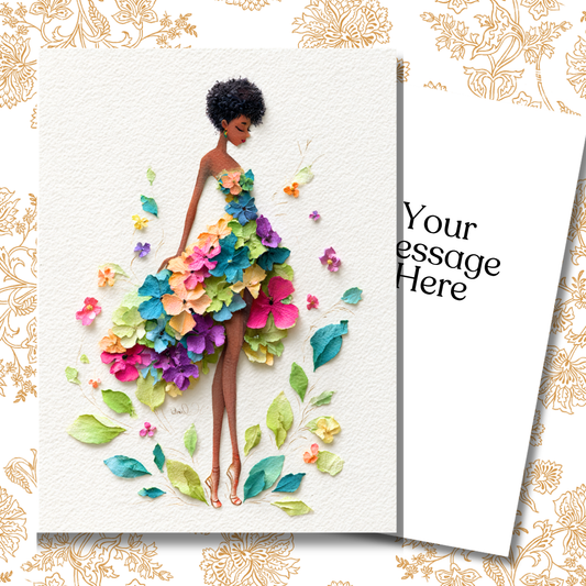Dressed in Blooms Paper Doll Greeting Note Card