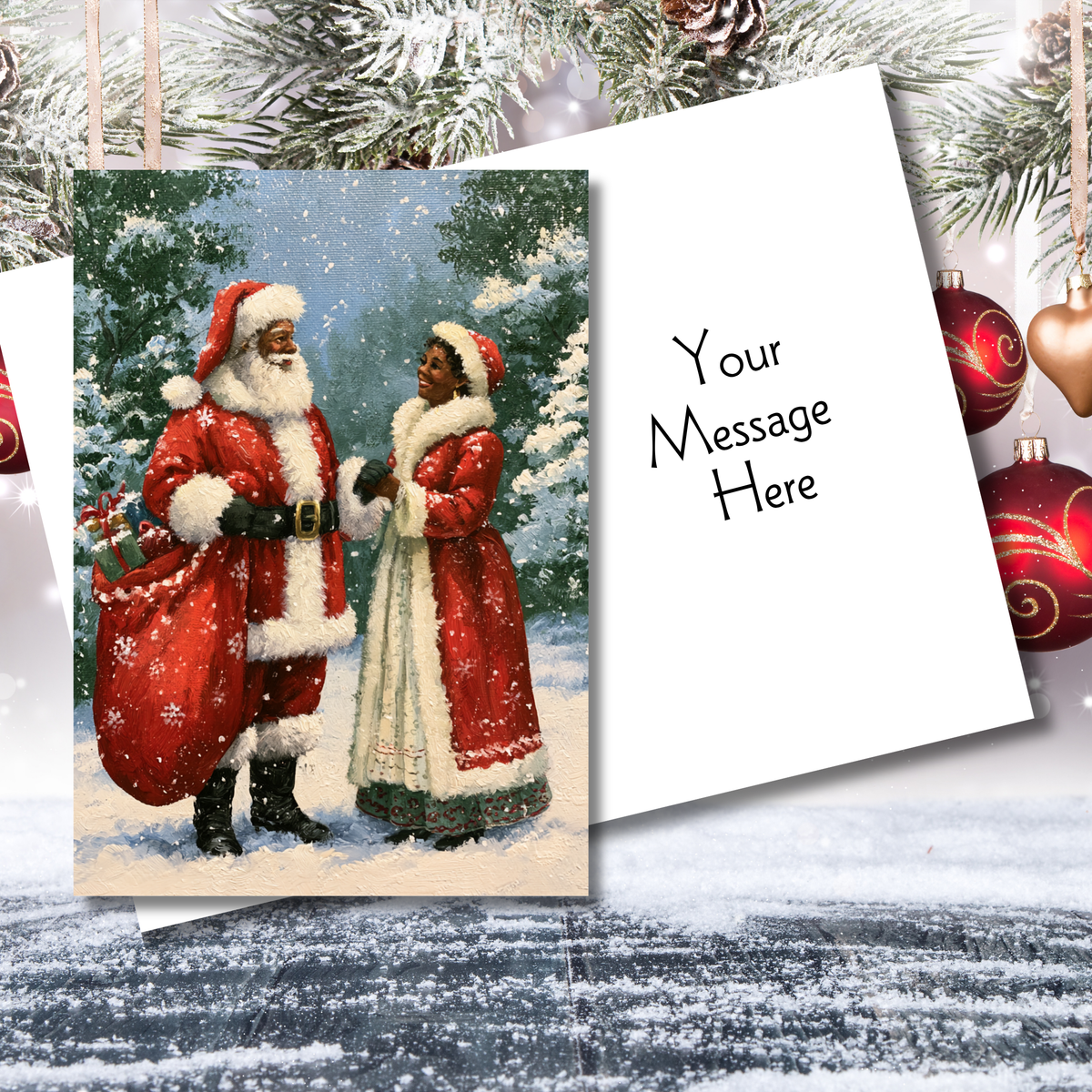 Mr. and Mrs. Claus Love African American Greeting Card