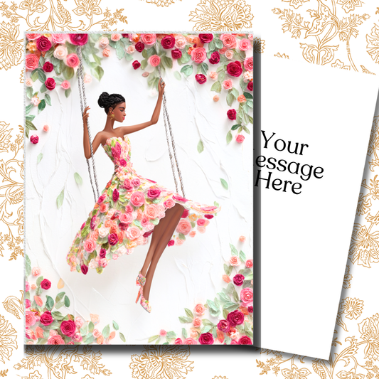 Petals in Motion Paper Doll Greeting Note Card