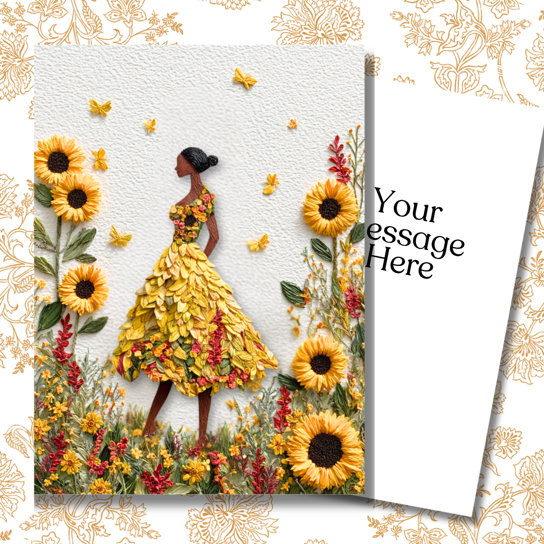 Sunflower stroll Greeting CarPaper Doll Greeting Note Card