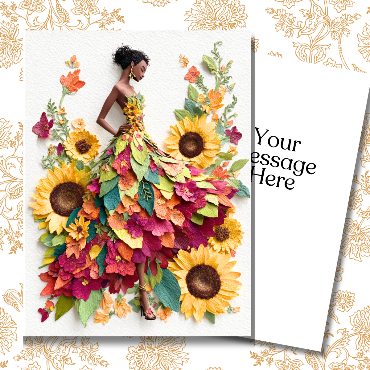 In Full Bloom Paper Doll Greeting Note Card