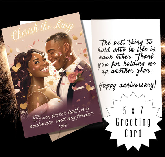 African American Wedding Anniversary Greeting Card | Black Celebration | Cherish the Day