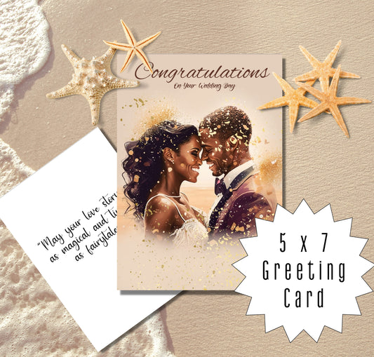 Congratulations Wedding Day Card | African American Wedding Celebration Black Greeting Card | with interior Message