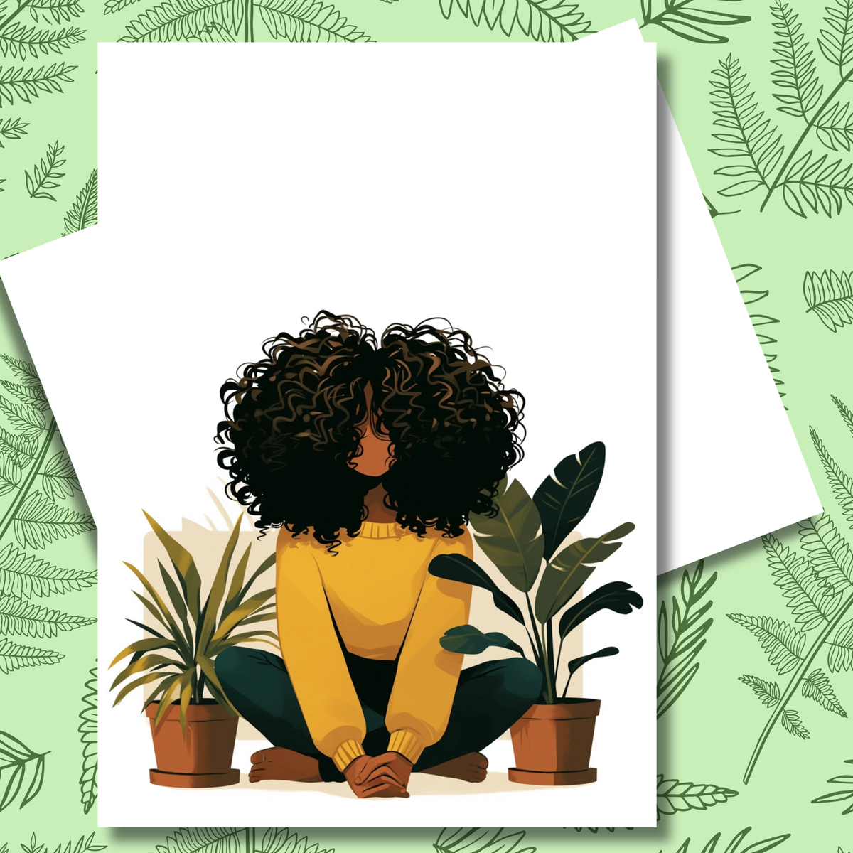Green Solitude Greeting Note Card | Blank Inside | Black Girl Greeting Card