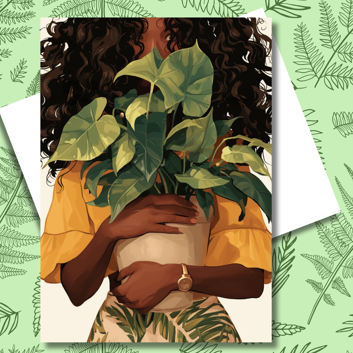 Green Embrace Greeting Note Card | Blank Inside | Black Girl Greeting Card