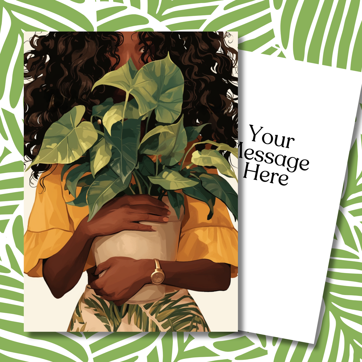 Green Embrace Greeting Note Card | Blank Inside | Black Girl Greeting Card