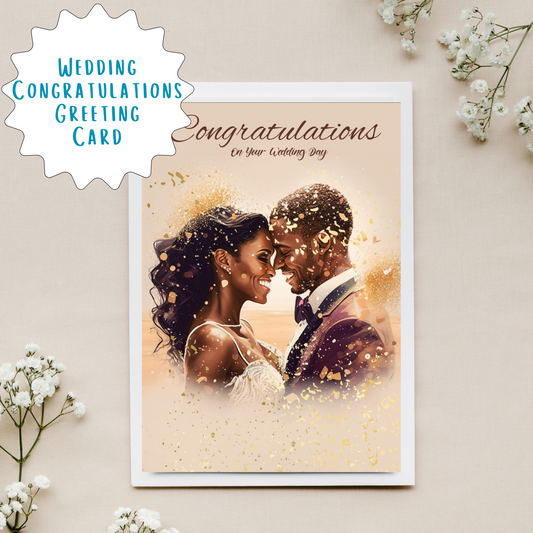 Congratulations Wedding Day Card | African American Wedding Celebration Black Greeting Card | with interior Message