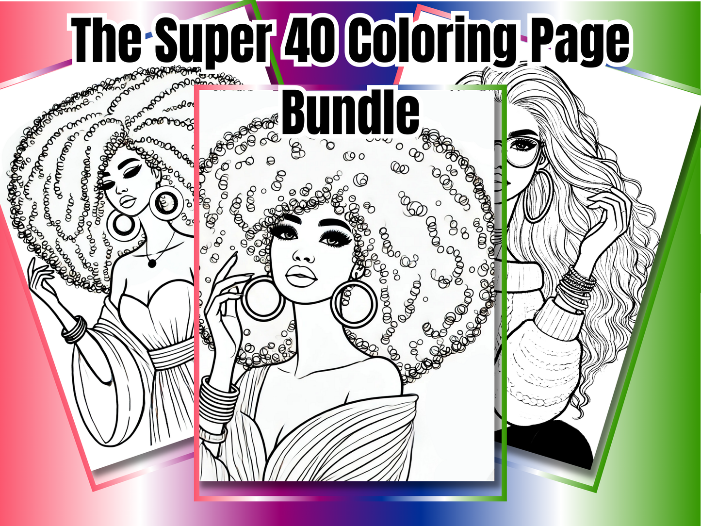 40 Page Afro / Natural Hair Super Colouring Page Bundle | | Printable Coloring Sheets | Adult Printable | Create KDP Coloring Book