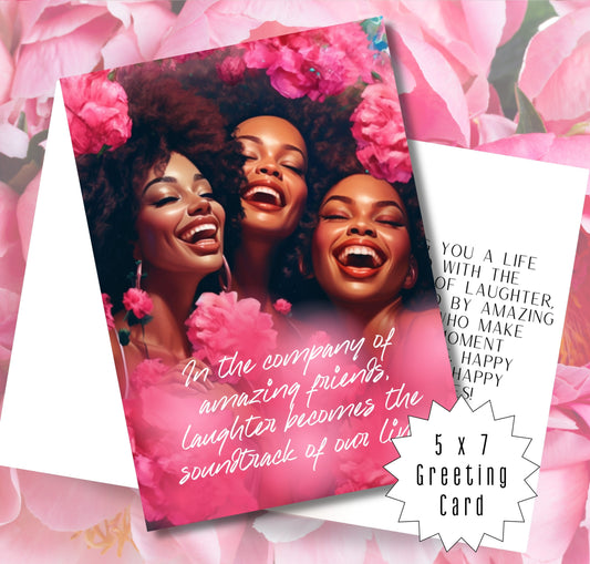 Celebrate Music, Laughter and Friendship | Affirmation Greeting Card | Interior Message | Black Girl Greeting Card