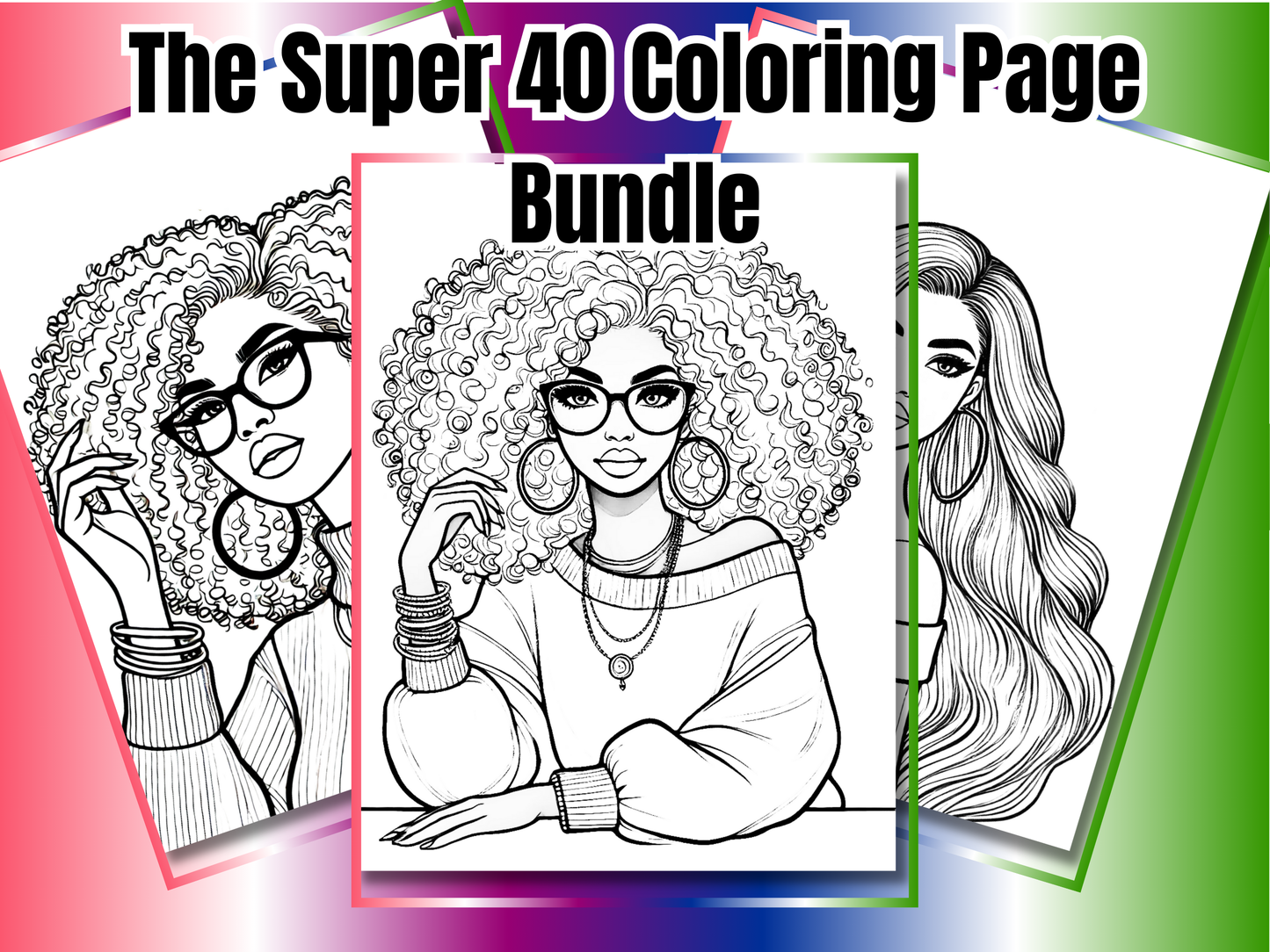 40 Page Afro / Natural Hair Super Colouring Page Bundle | | Printable Coloring Sheets | Adult Printable | Create KDP Coloring Book