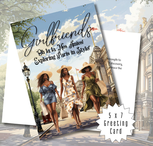 Girlfriends in Paris | Affirmation Greeting Card | Interior Message | Black Girl Greeting Card