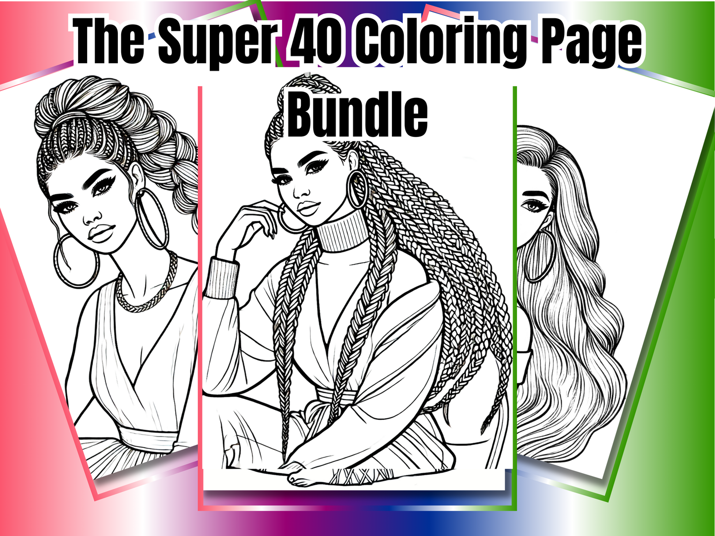 40 Page Afro / Natural Hair Super Colouring Page Bundle | | Printable Coloring Sheets | Adult Printable | Create KDP Coloring Book