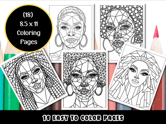 18 Afro Women Abstract Pattern Coloring Page / Adult Coloring Book Bundle | Printable Coloring Sheets