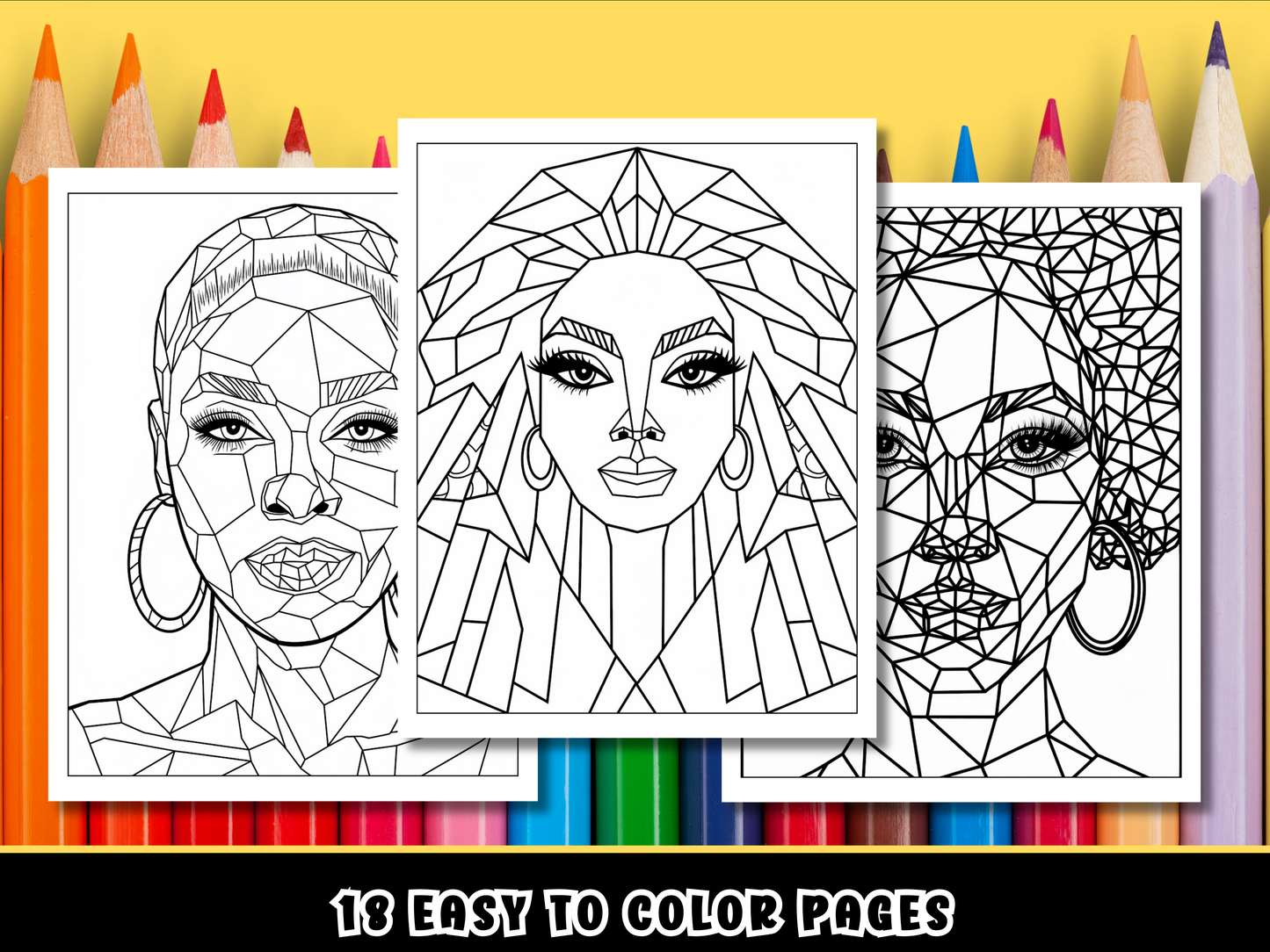 18 Afro Women Abstract Pattern Coloring Page / Adult Coloring Book Bundle | Printable Coloring Sheets