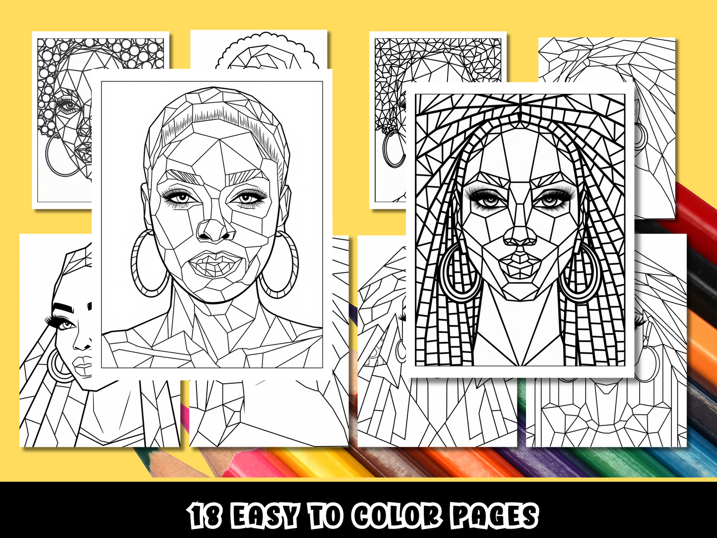 18 Afro Women Abstract Pattern Coloring Page / Adult Coloring Book Bundle | Printable Coloring Sheets