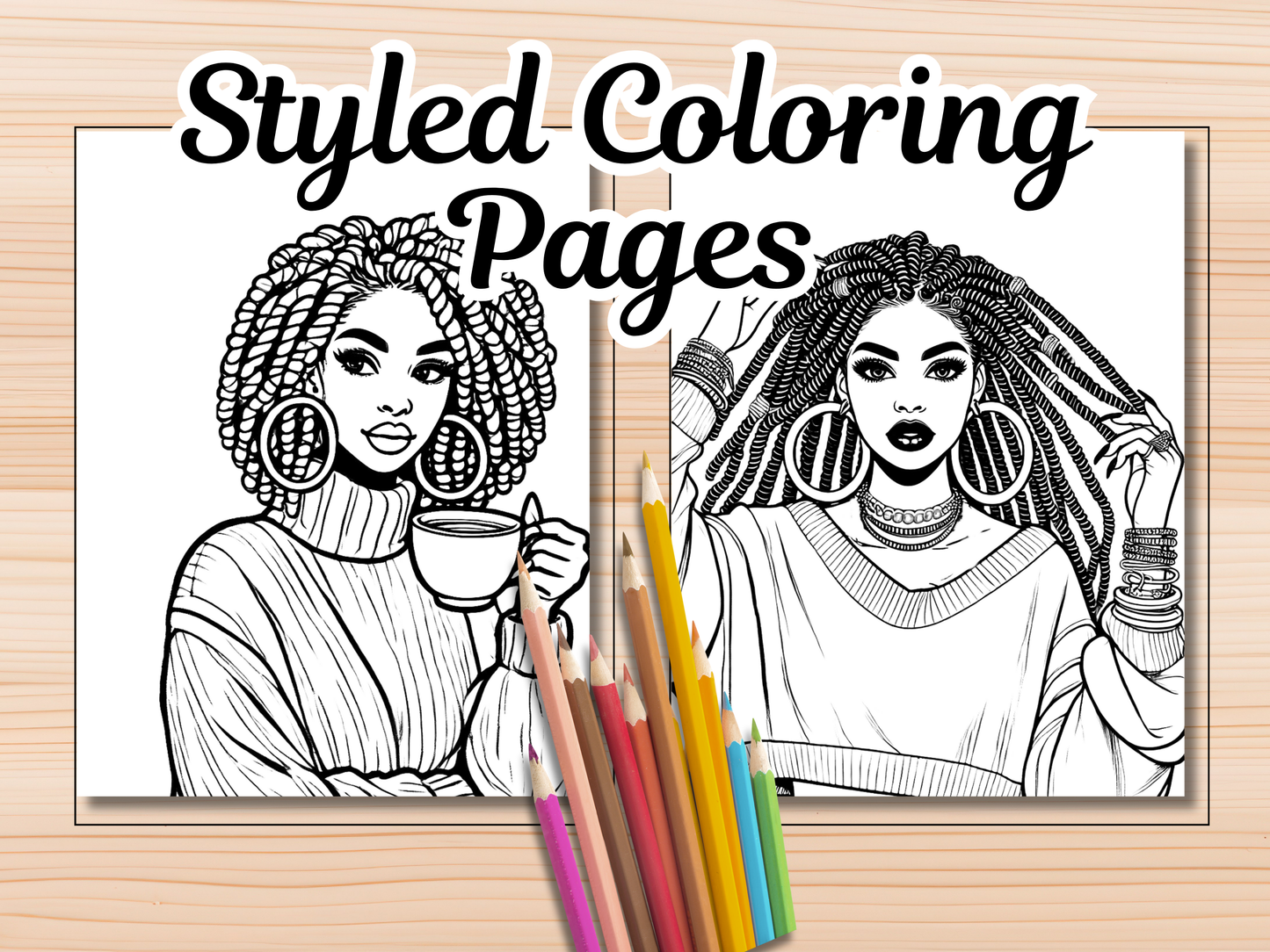Beautiful Black Women in Braids Coloring Pages | 16-Page Braided Hairstyles Art Bundle | Printable Self-Care Coloring Sheets for Adults