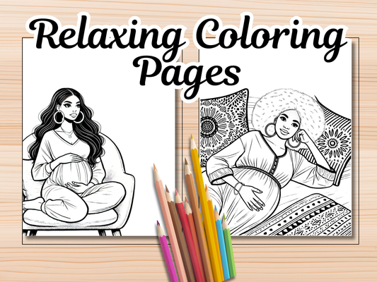 Black Women Pregnancy Coloring Page | 16 Page Maternity Pages | Bedrest Activity for Moms-to-Be | Adult Printable | Create KDP Coloring Book