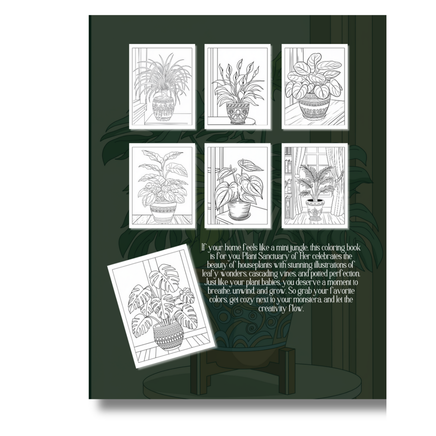 The Planted Sanctuary of Her - A Collection of 46 Beautiful Coloring Pages of Houseplant Greenery: Themed Coloring Book for the Plant Girlies and Green Thumbs
