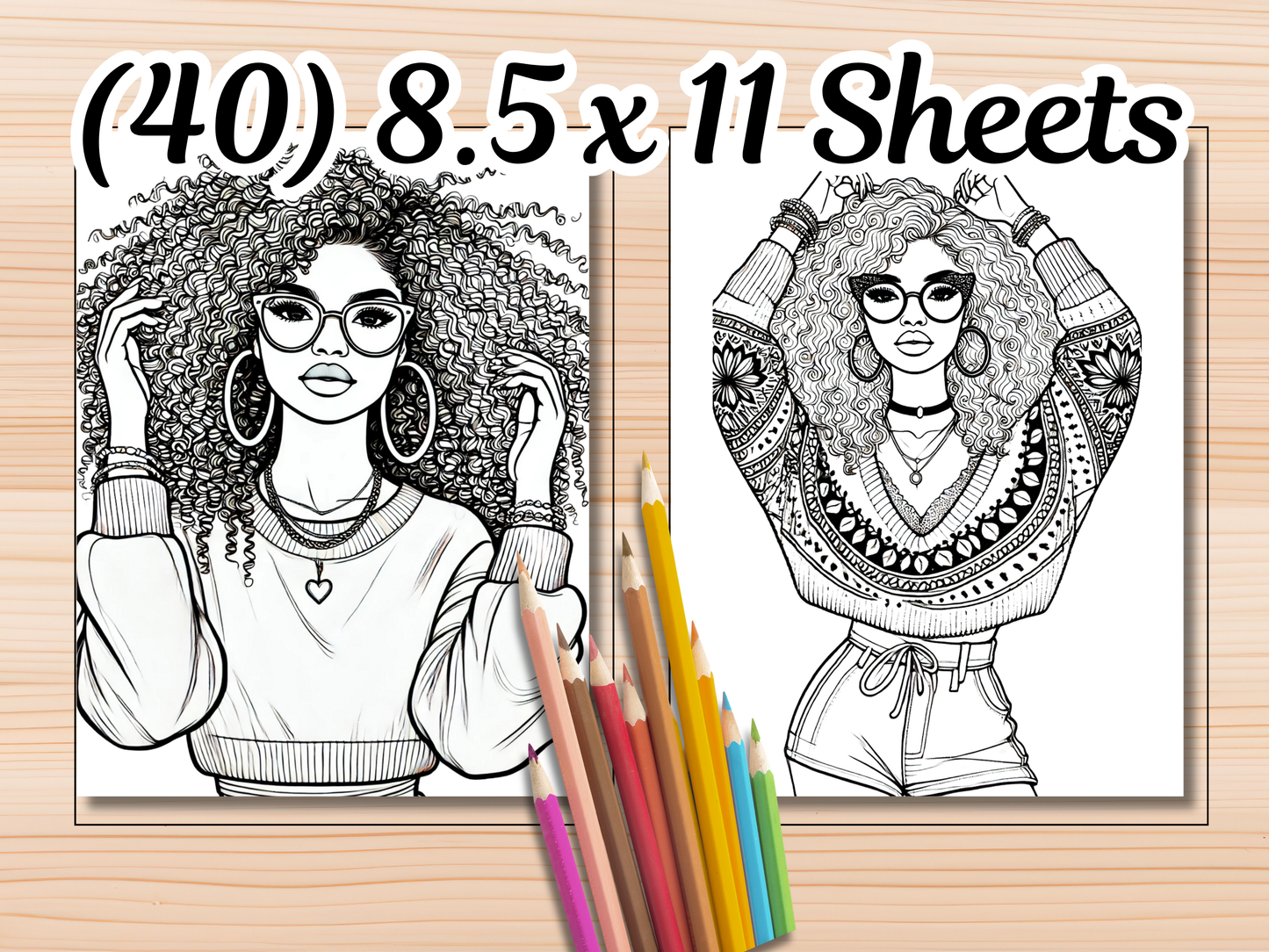 40 Page Afro / Natural Hair Super Colouring Page Bundle | | Printable Coloring Sheets | Adult Printable | Create KDP Coloring Book