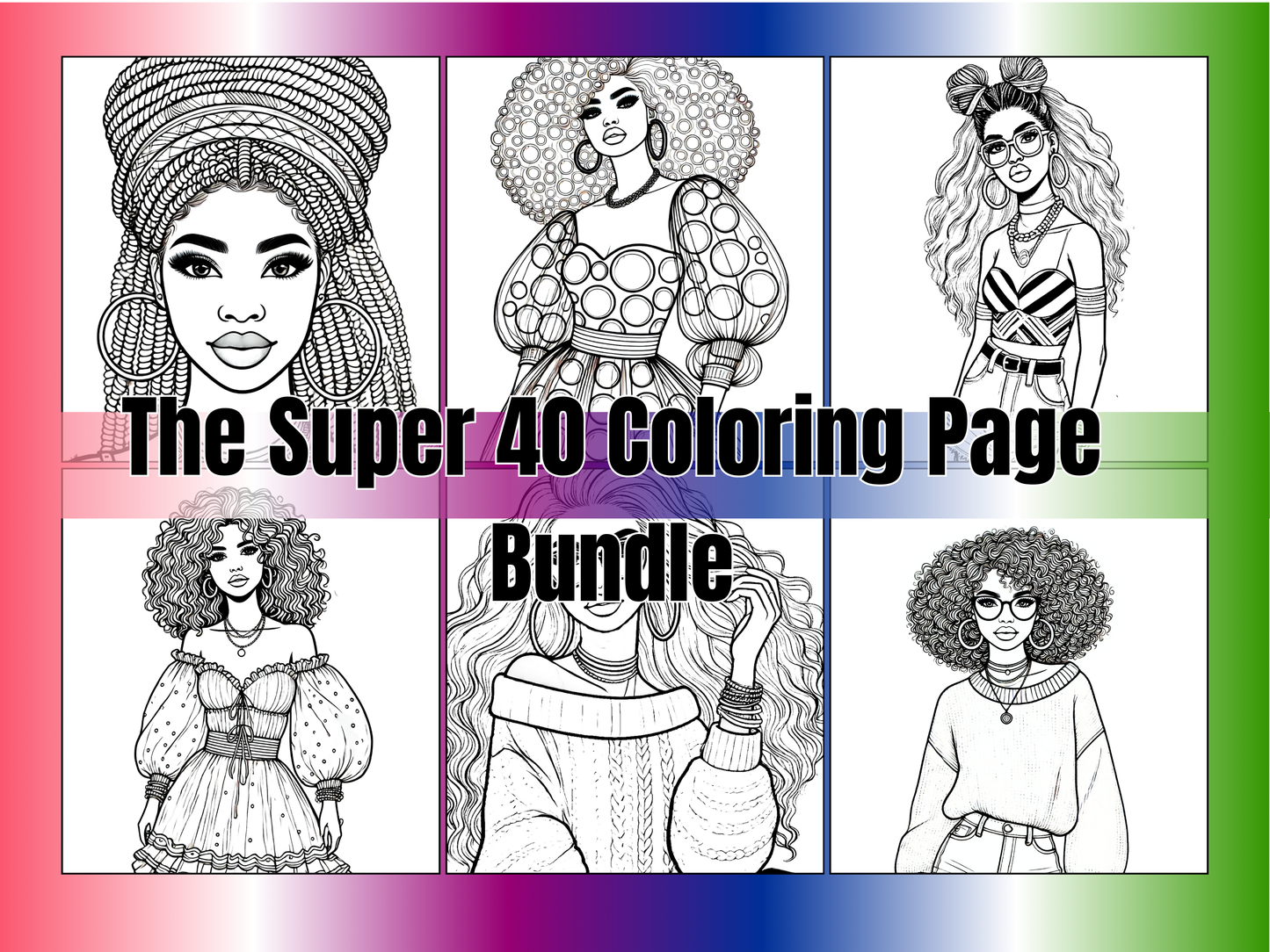 40 Page Afro / Natural Hair Super Colouring Page Bundle | | Printable Coloring Sheets | Adult Printable | Create KDP Coloring Book