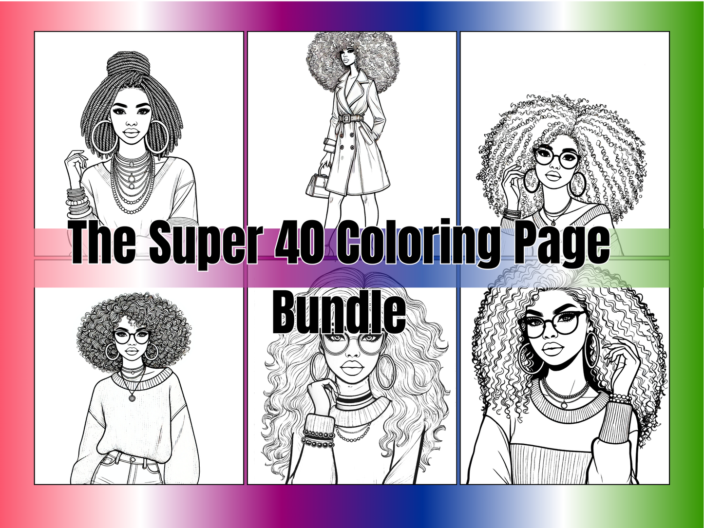 40 Page Afro / Natural Hair Super Colouring Page Bundle | | Printable Coloring Sheets | Adult Printable | Create KDP Coloring Book