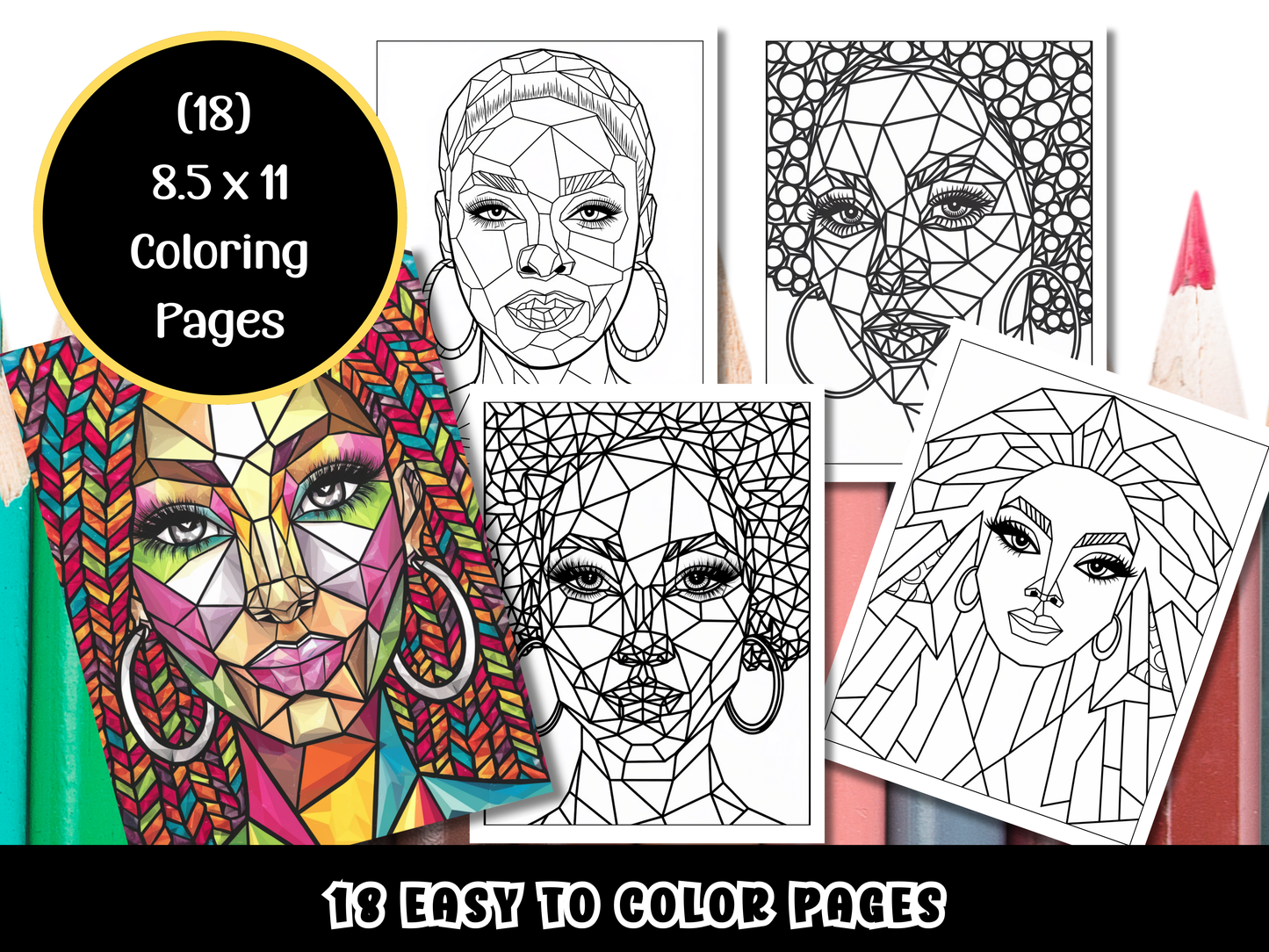 18 Afro Women Abstract Pattern Coloring Page / Adult Coloring Book Bundle | Printable Coloring Sheets