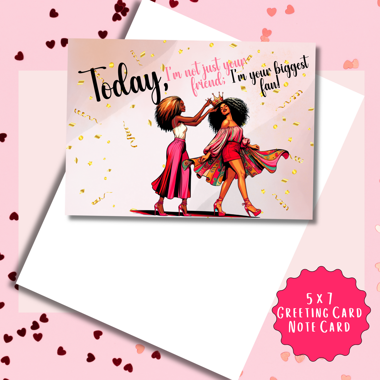 Your Biggest Fan Galentine's Day Greeting Card | African American Greeting Card | with Interior Message