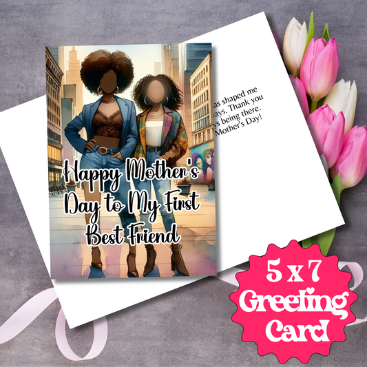 Mom & Daughter Bestfriend Mother's Day Card | African American Greeting Card | Optional Interior Message