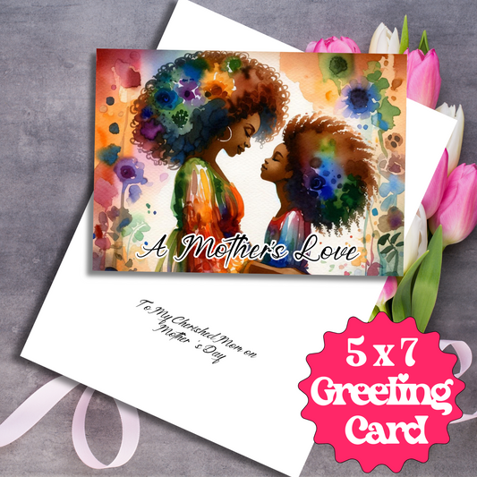 Black Girl Mom & Daughter Mother's Day Card | African American Greeting Card | Optional Interior Message
