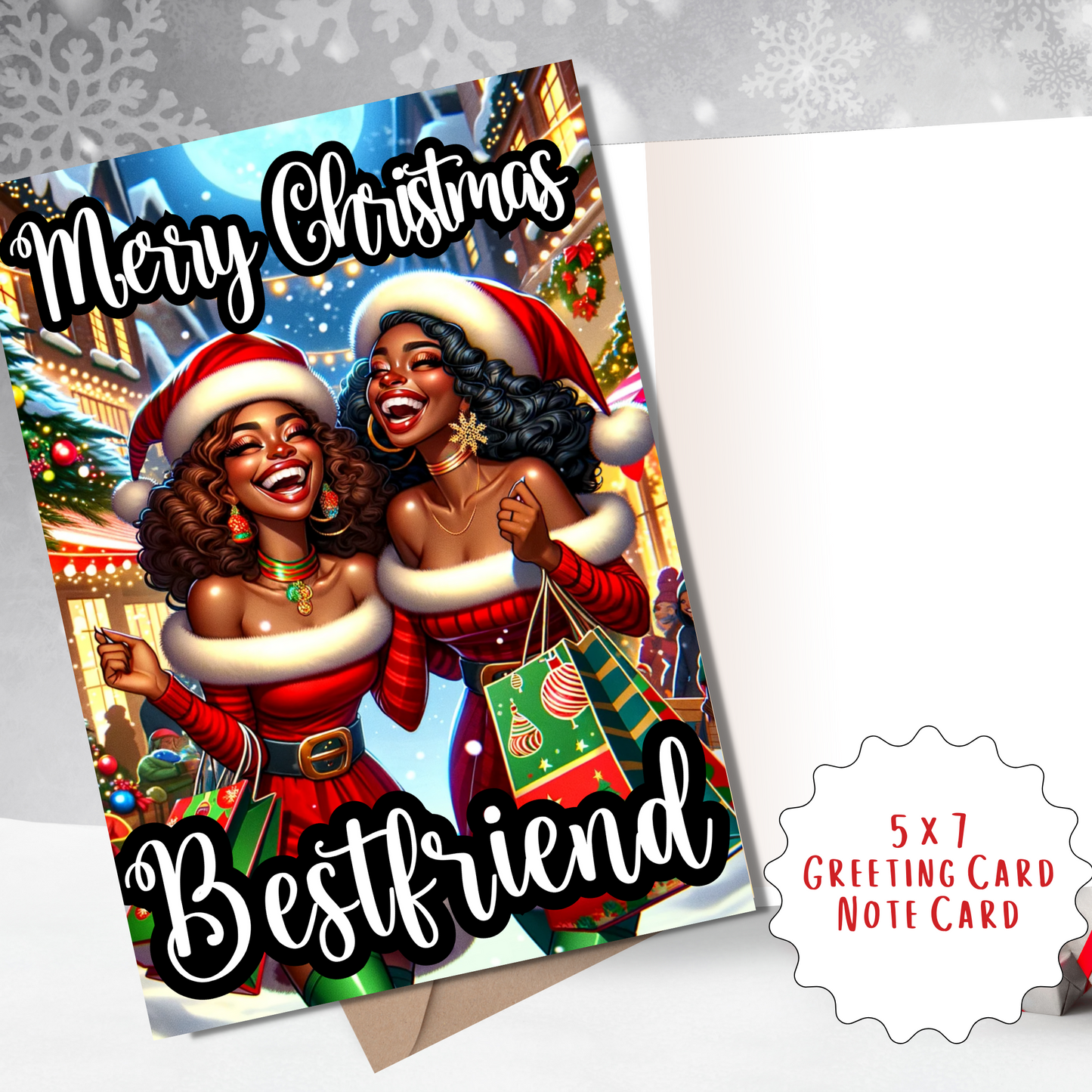 Merry Christmas Bestfriend | African American Christmas Greeting Card | with Interior Message