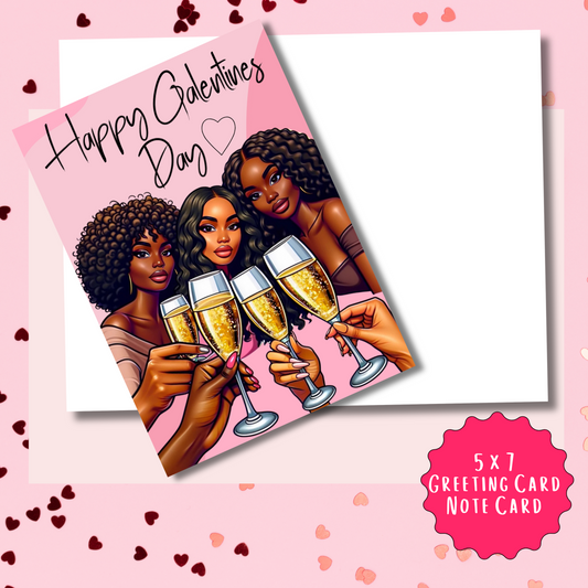 Cheers to Friendships on Galentine's Day Card | African American Greeting Card | with Interior Message