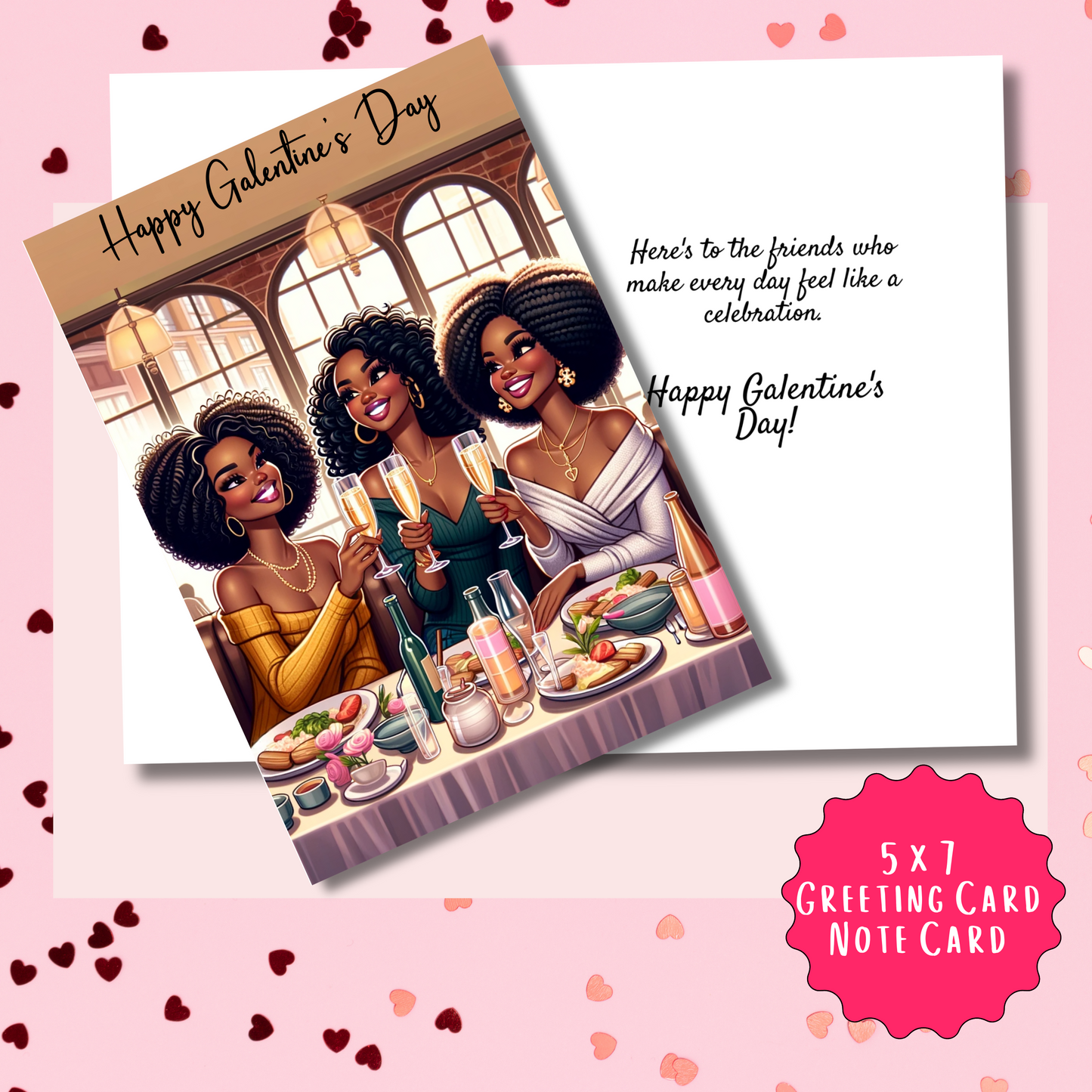 Celebrate Friendships Galentine's Day Card | African American Greeting Card | with Interior Message