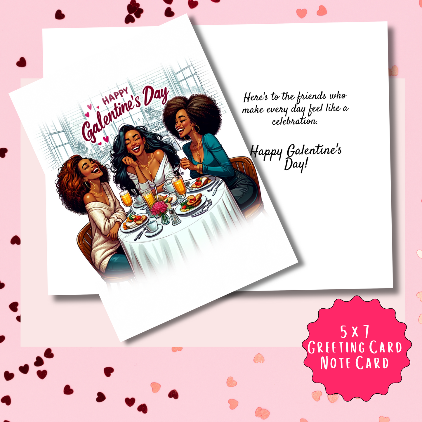 Friends Celebrating Galentine's Day Card | African American Greeting Card | with Interior Message