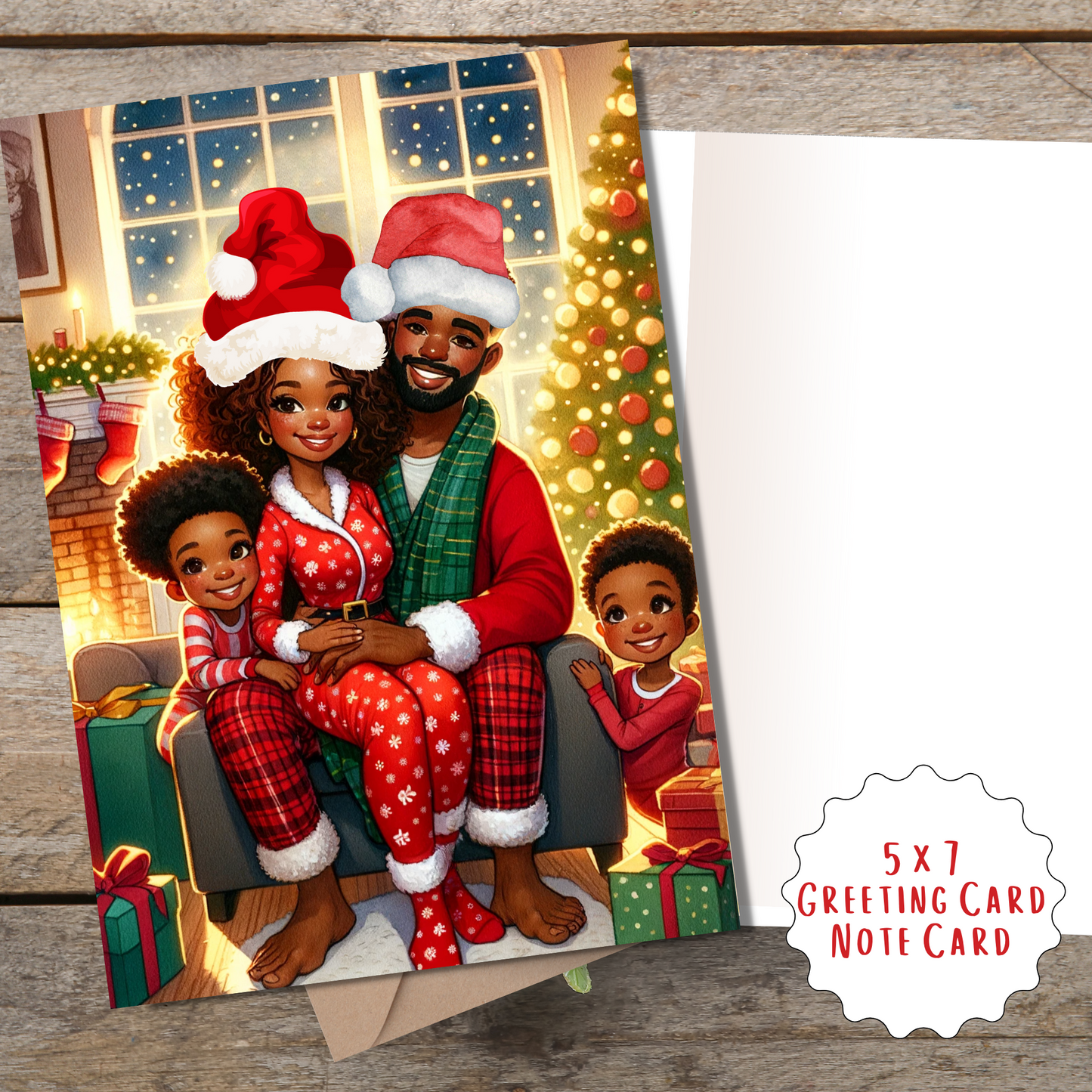 Black Family Xmas Note Card | African American Christmas Greeting Card | with Interior Message