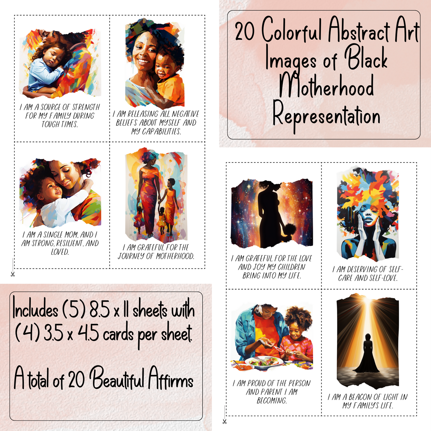 Affirmation Cards | For Black Single Moms (Set #2) | 20 Printable Positive Quotes | Black Girl Inspiration | Manifestation Card | Digital Download