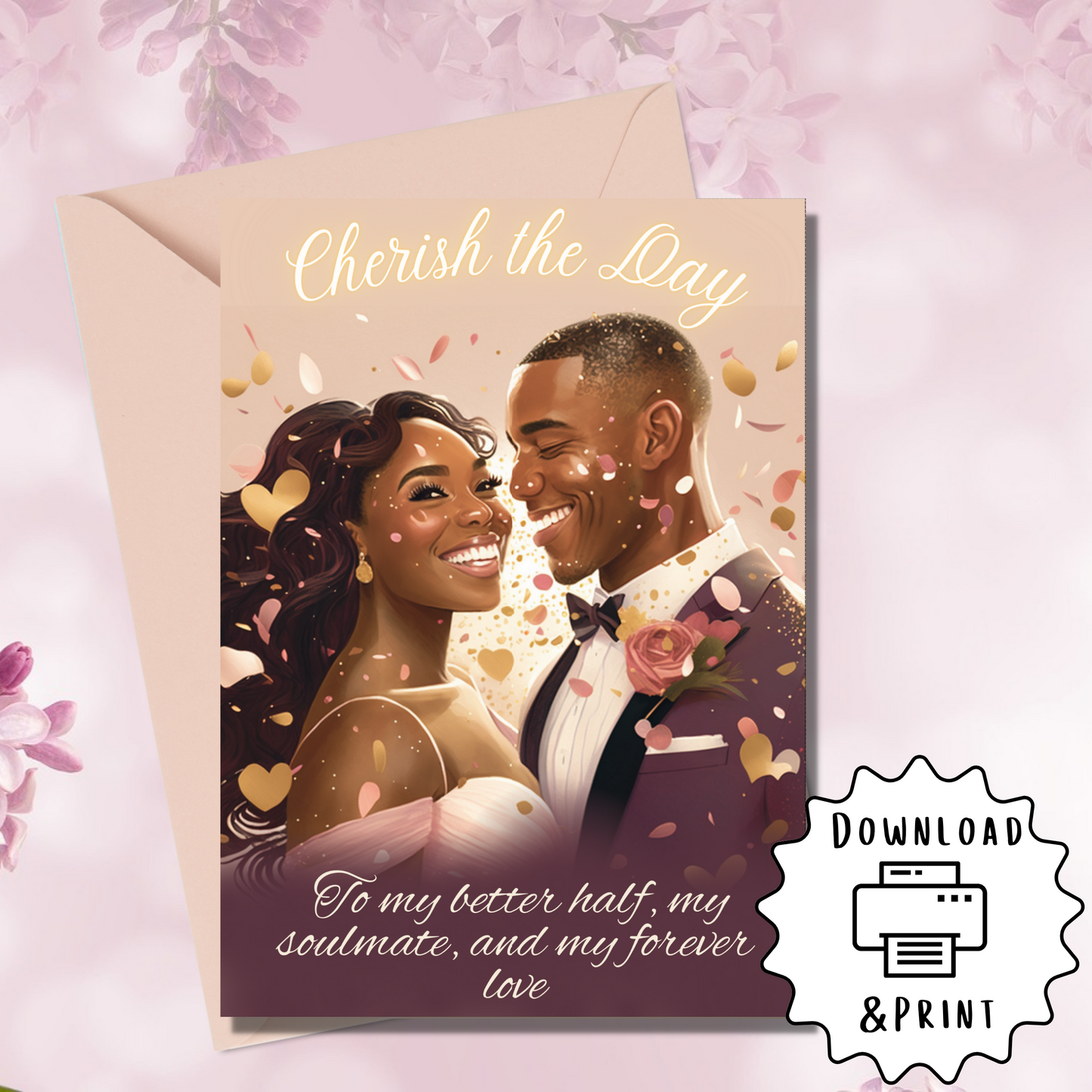 Cherish the Day | Black Love | Wedding Greeting | Printable | Interior Quote | Greeting Card Digital Self Printing / Text / Email Share