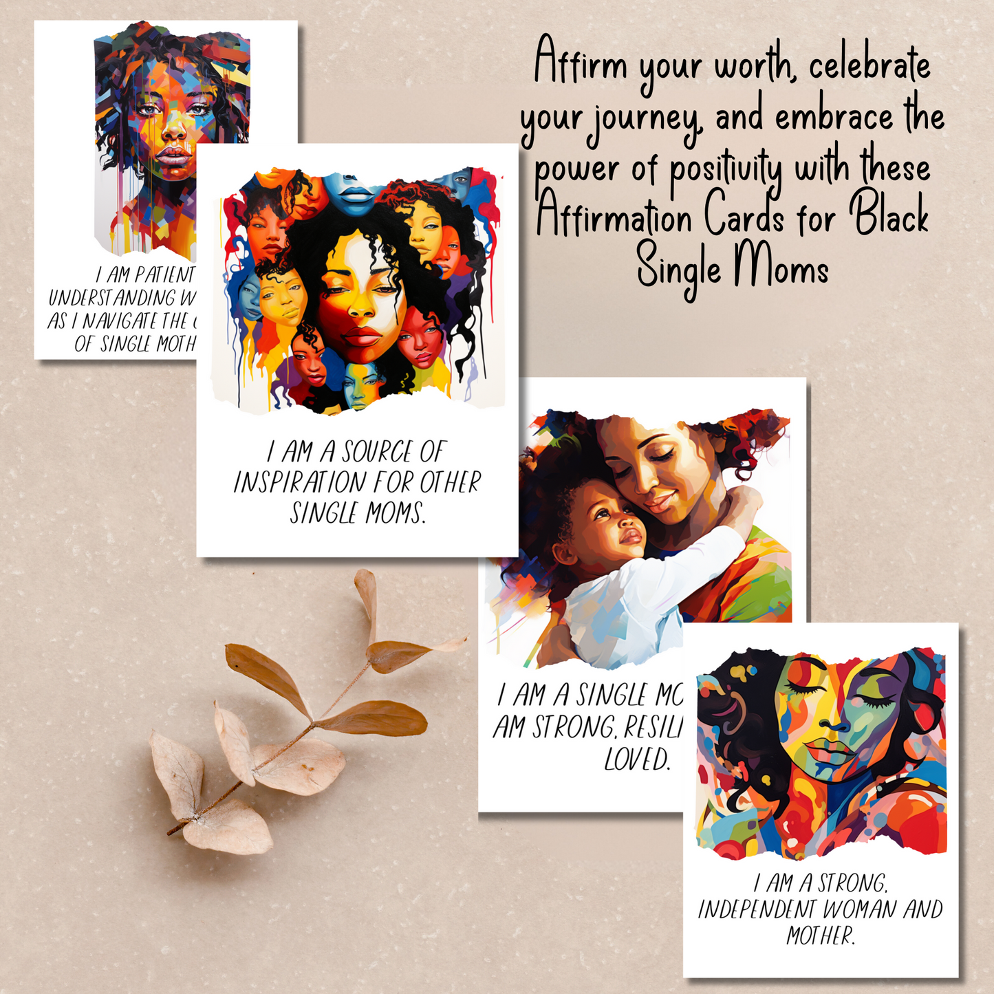 Affirmation Cards | For Black Single Moms (Set #2) | 20 Printable Positive Quotes | Black Girl Inspiration | Manifestation Card | Digital Download