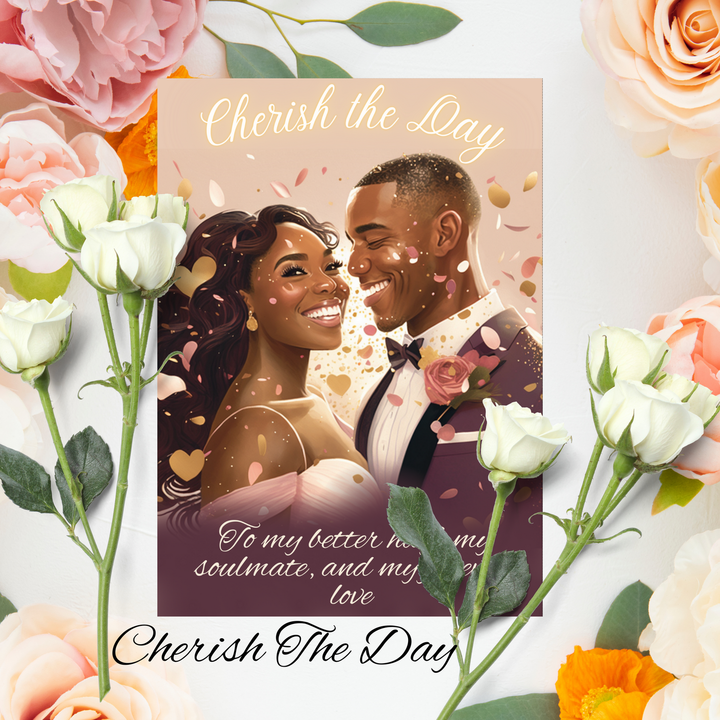 Cherish the Day | Black Love | Wedding Greeting | Printable | Interior Quote | Greeting Card Digital Self Printing / Text / Email Share