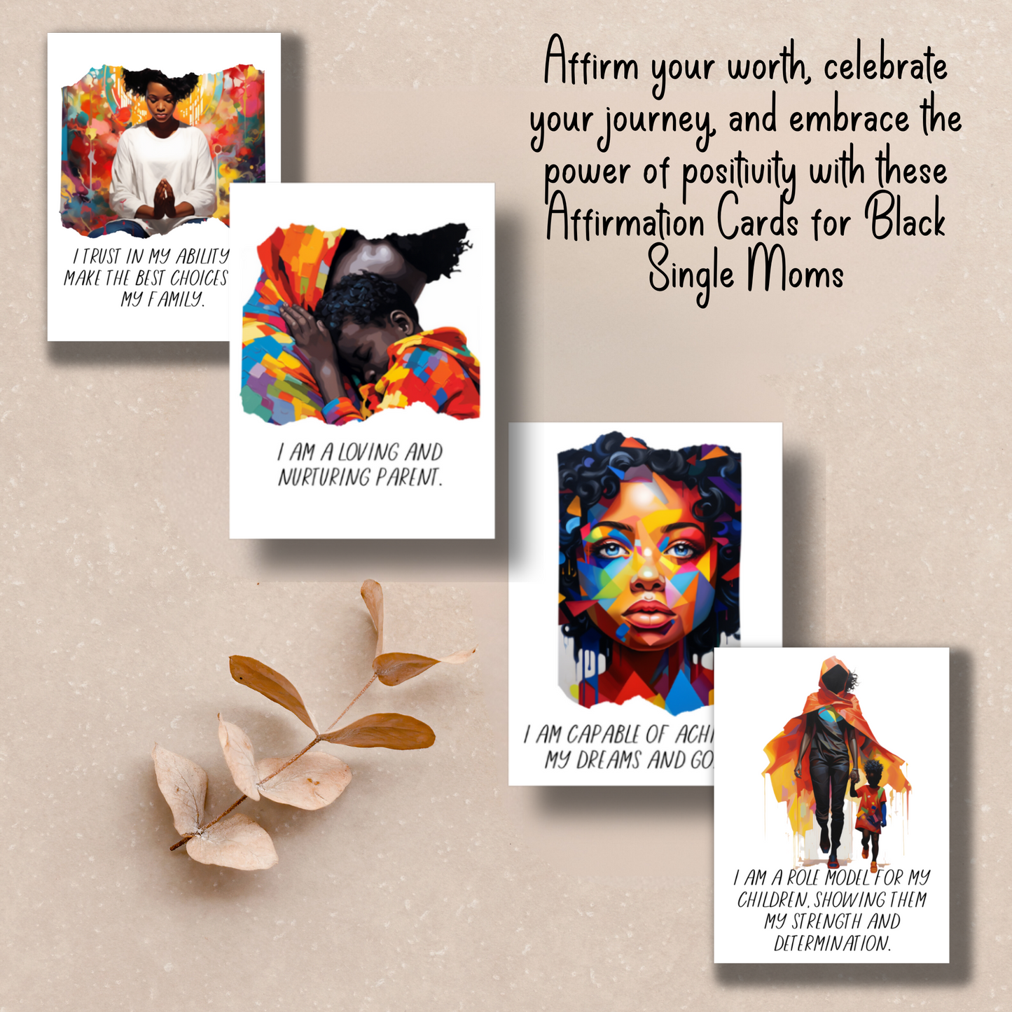 Affirmation Cards | For Black Single Moms (Set #1) | 20 Printable Positive Quotes | Black Girl Inspiration | Manifestation Card | Digital Download