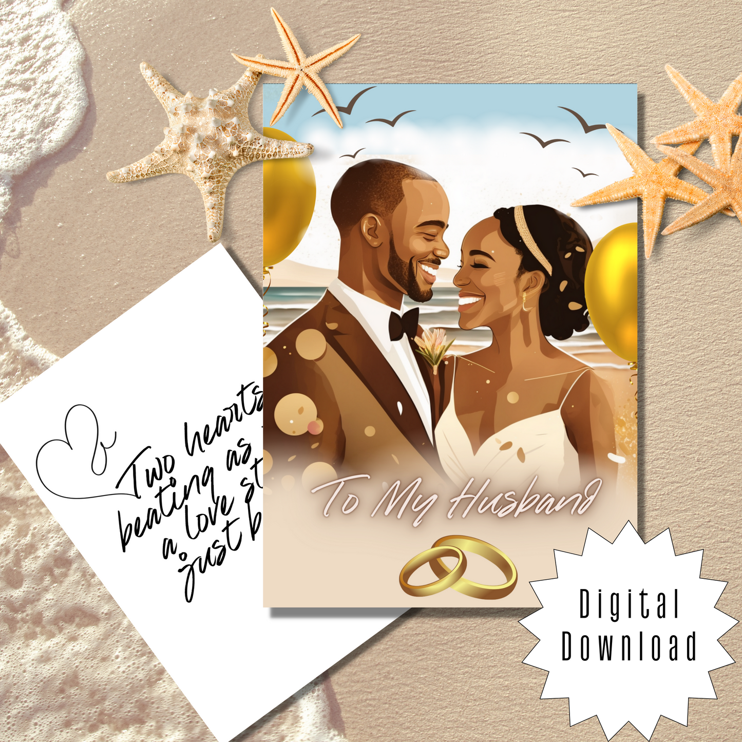 Two Hearts | African American | Black Love | Anniversary Greeting Card | Printable | Interior Quote | Greeting Card Digital Self Printing / Text / Email Share