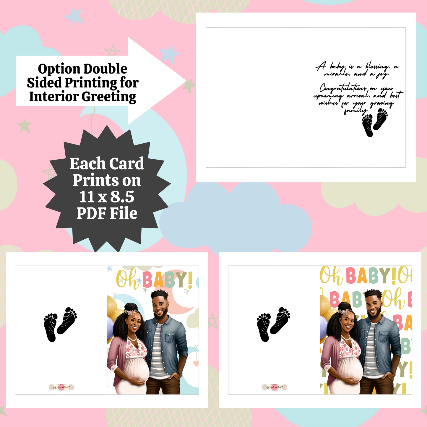 Baby Shower| Oh Baby | Black Baby Celebration | Printable | Interior Quote | Greeting Card Digital Self Printing / Text / Email Share