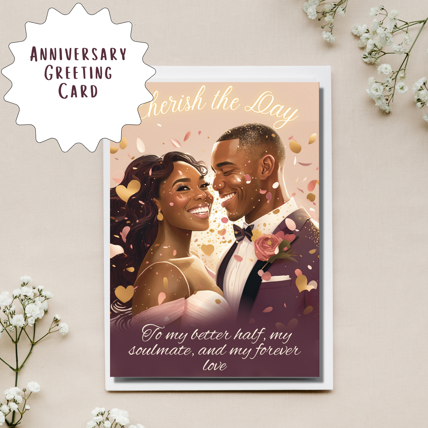 Cherish the Day | Black Love | Wedding Greeting | Printable | Interior Quote | Greeting Card Digital Self Printing / Text / Email Share