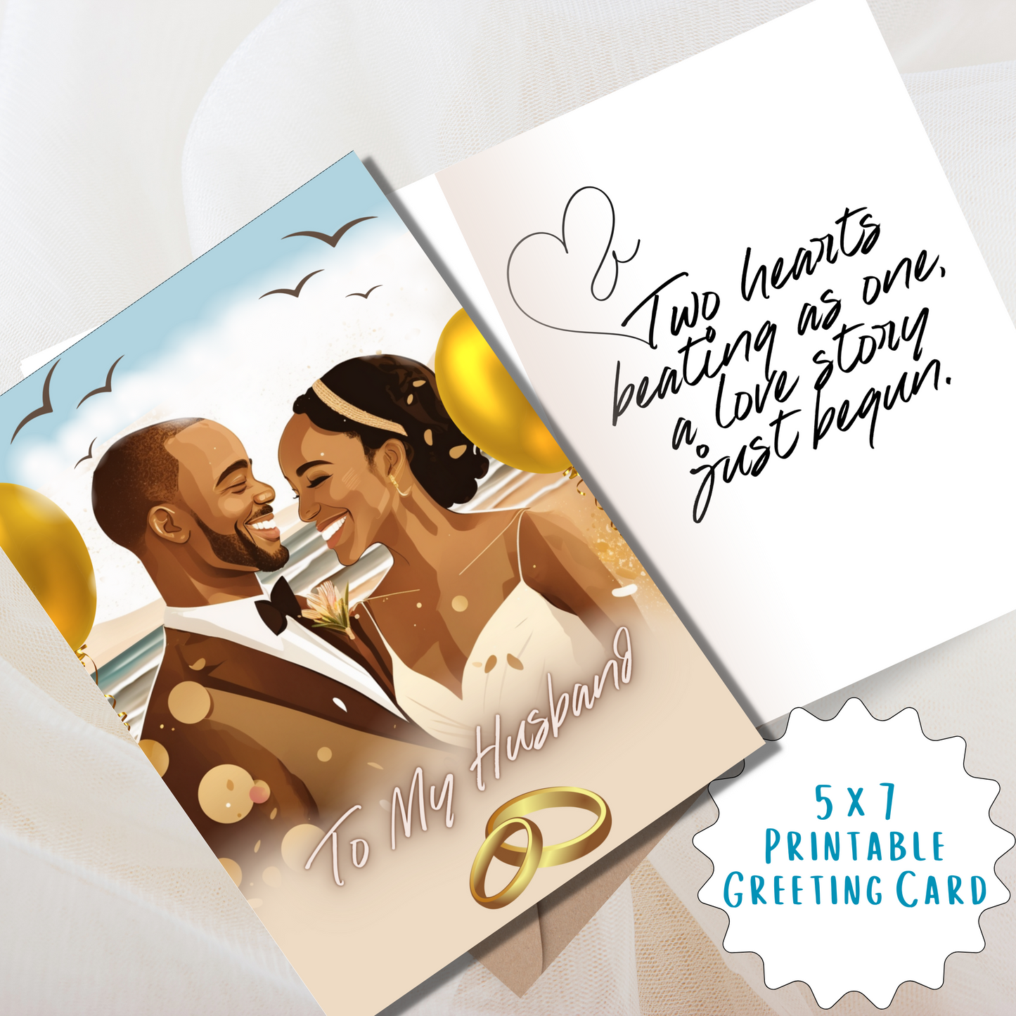 Two Hearts | African American | Black Love | Anniversary Greeting Card | Printable | Interior Quote | Greeting Card Digital Self Printing / Text / Email Share