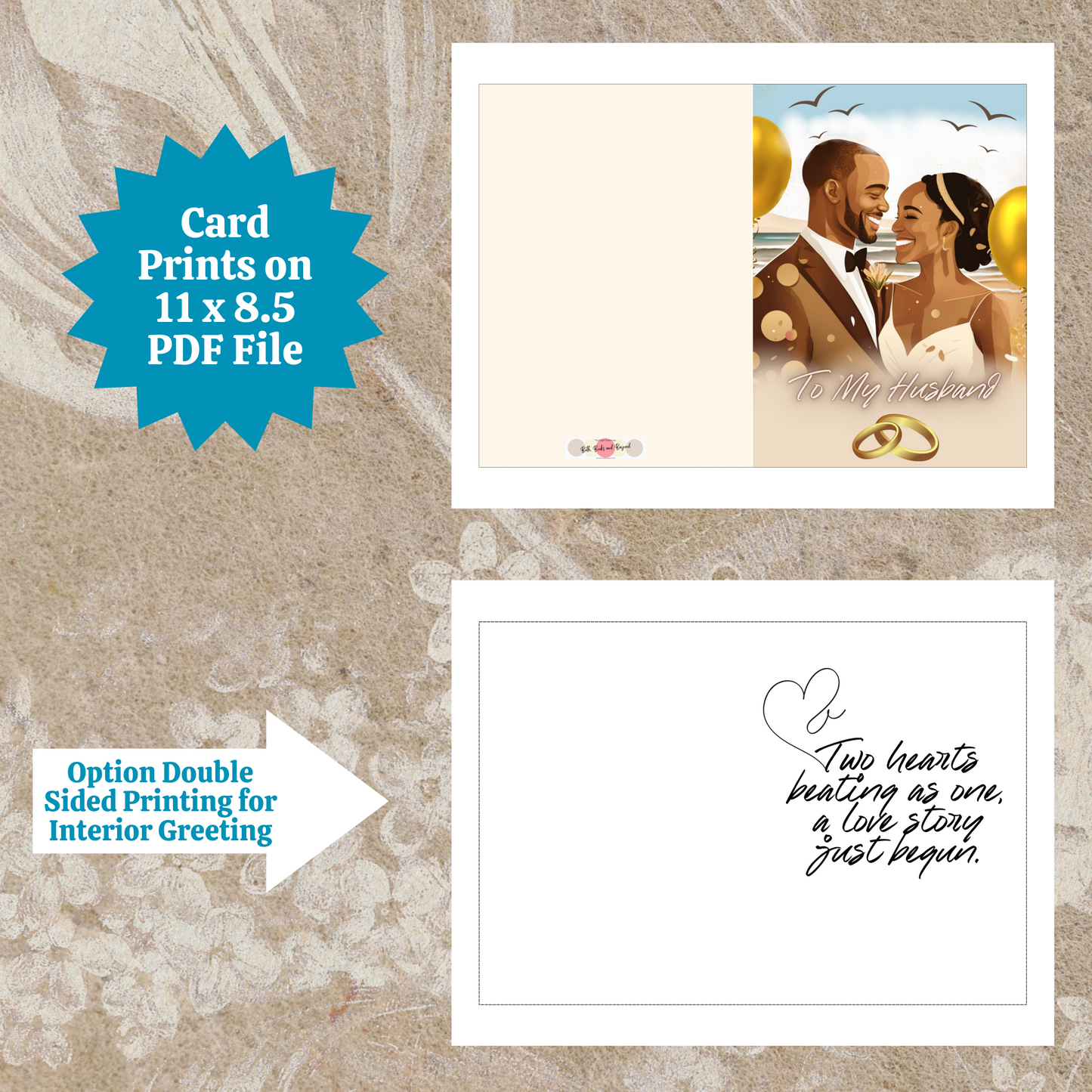 Two Hearts | African American | Black Love | Anniversary Greeting Card | Printable | Interior Quote | Greeting Card Digital Self Printing / Text / Email Share