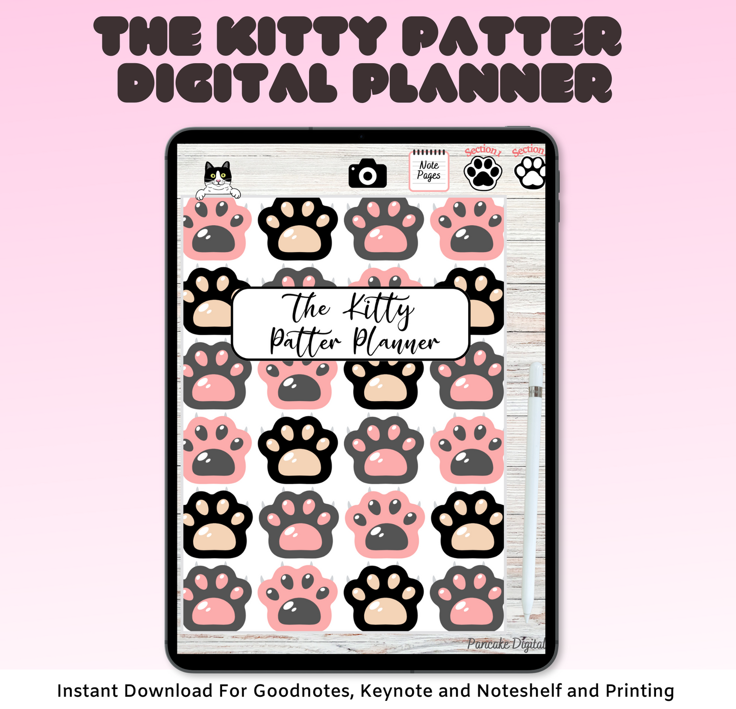 Kitty Patter Digital Planner, Digital Guide, Pet Care, Goodnotes, Noteshelf. Hyper-linked Kitty Cat Companion Digital Health Log Planner *Pink Edition*