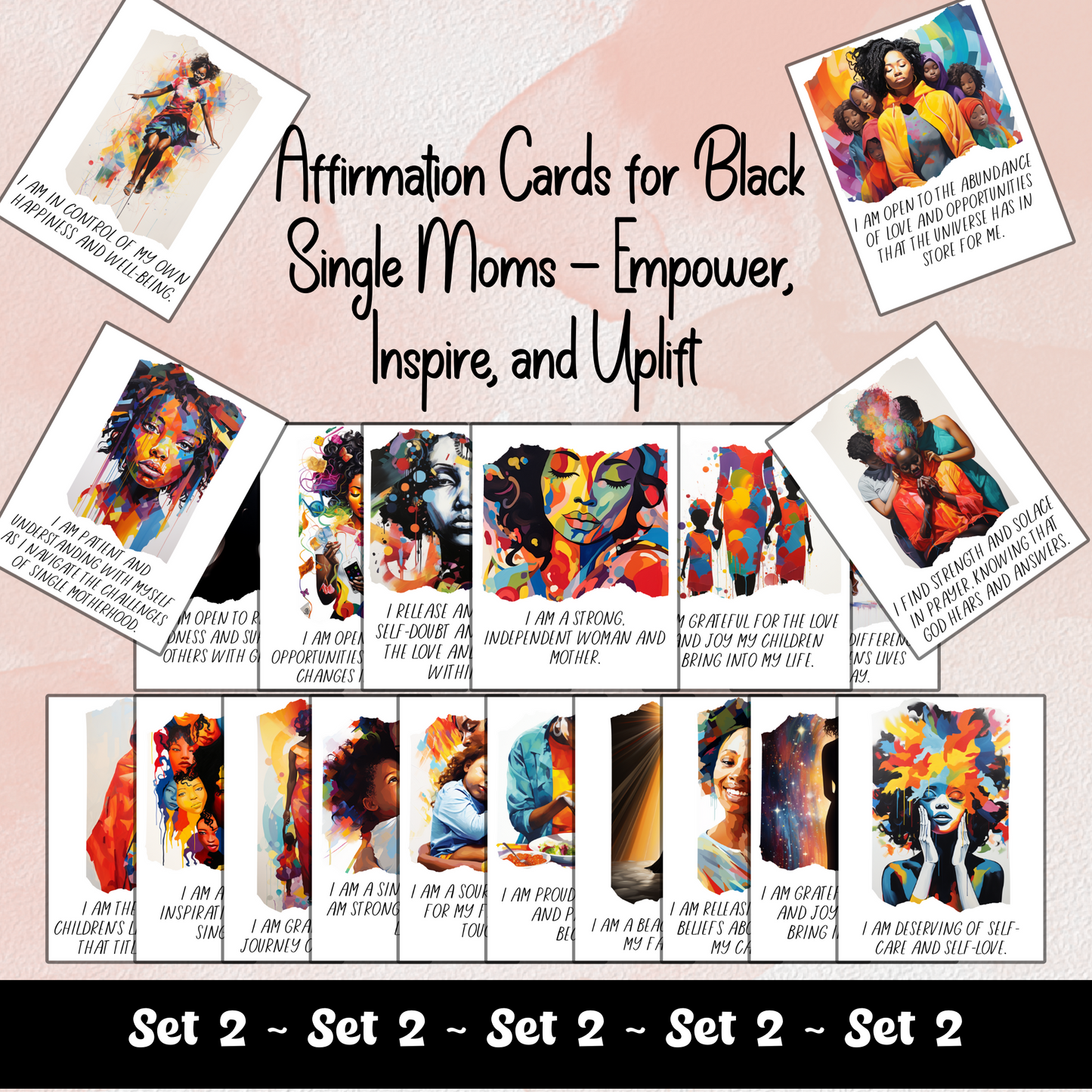 Affirmation Cards | For Black Single Moms (Set #2) | 20 Printable Positive Quotes | Black Girl Inspiration | Manifestation Card | Digital Download