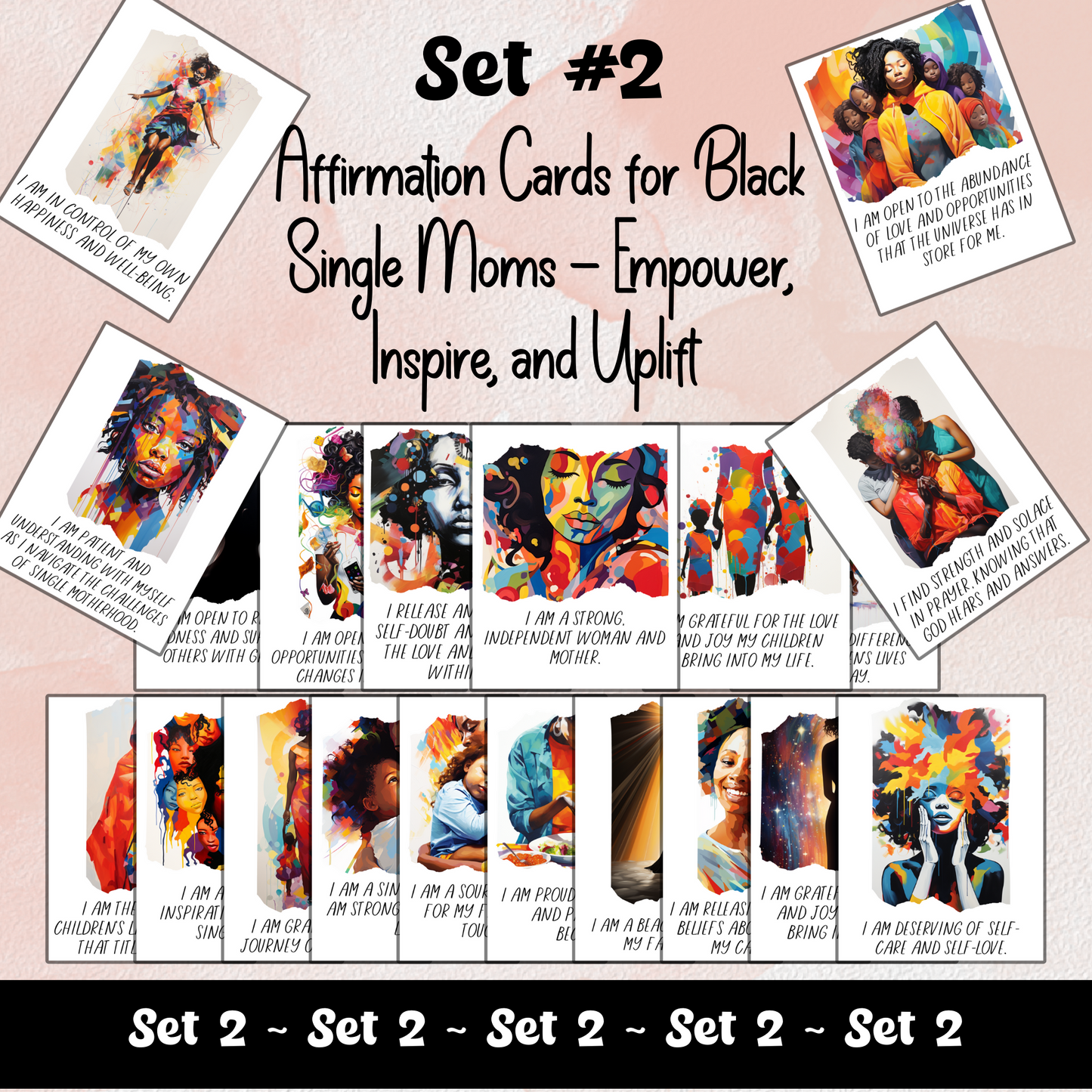 Affirmation Cards | For Black Single Moms (Set #2) | 20 Printable Positive Quotes | Black Girl Inspiration | Manifestation Card | Digital Download