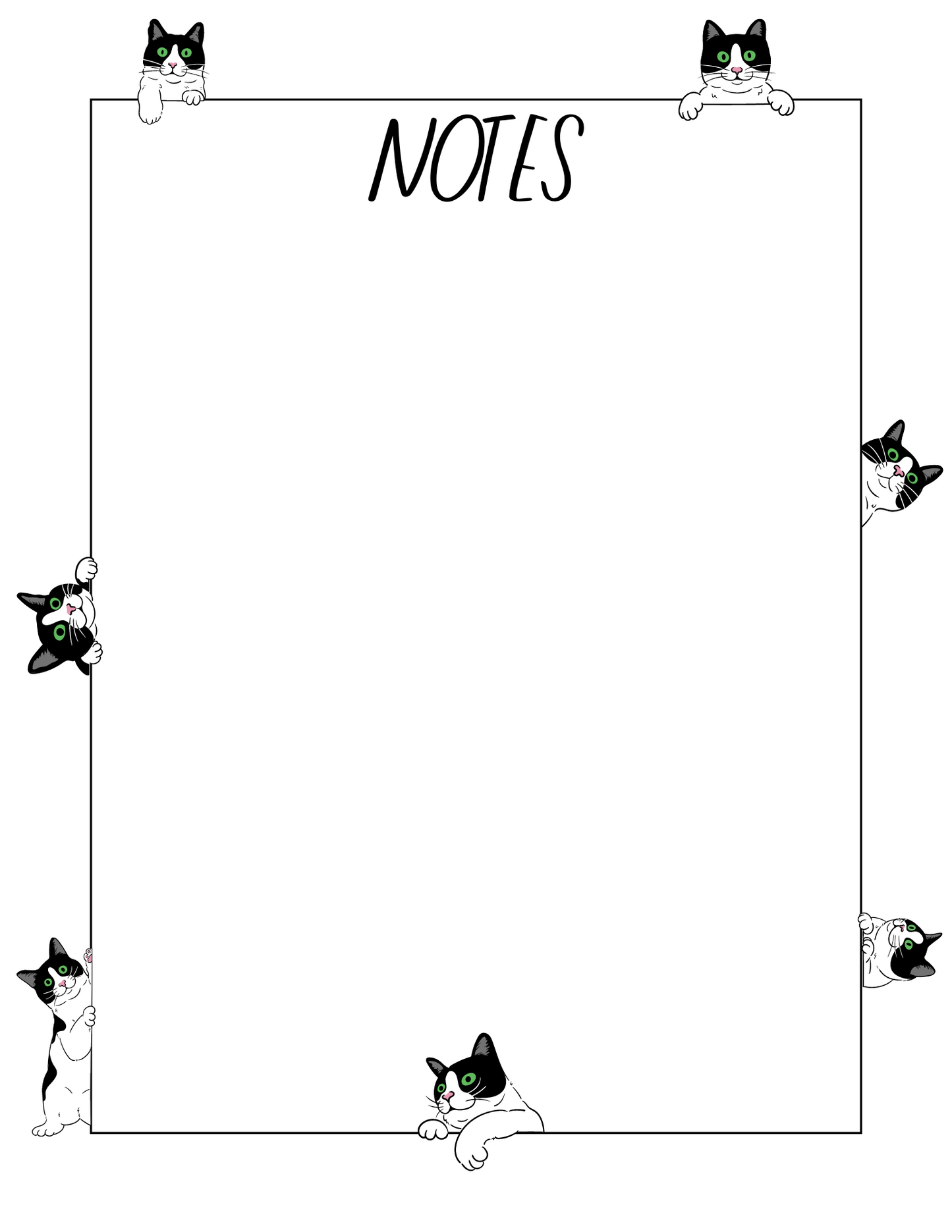 Black and White Tabby Cat Peek-A-Boo Printable Stationery, 1 set of Digital/ Printable Designs. 1 Size 8.5x11 pdf format for Download |  Lined and Unlined