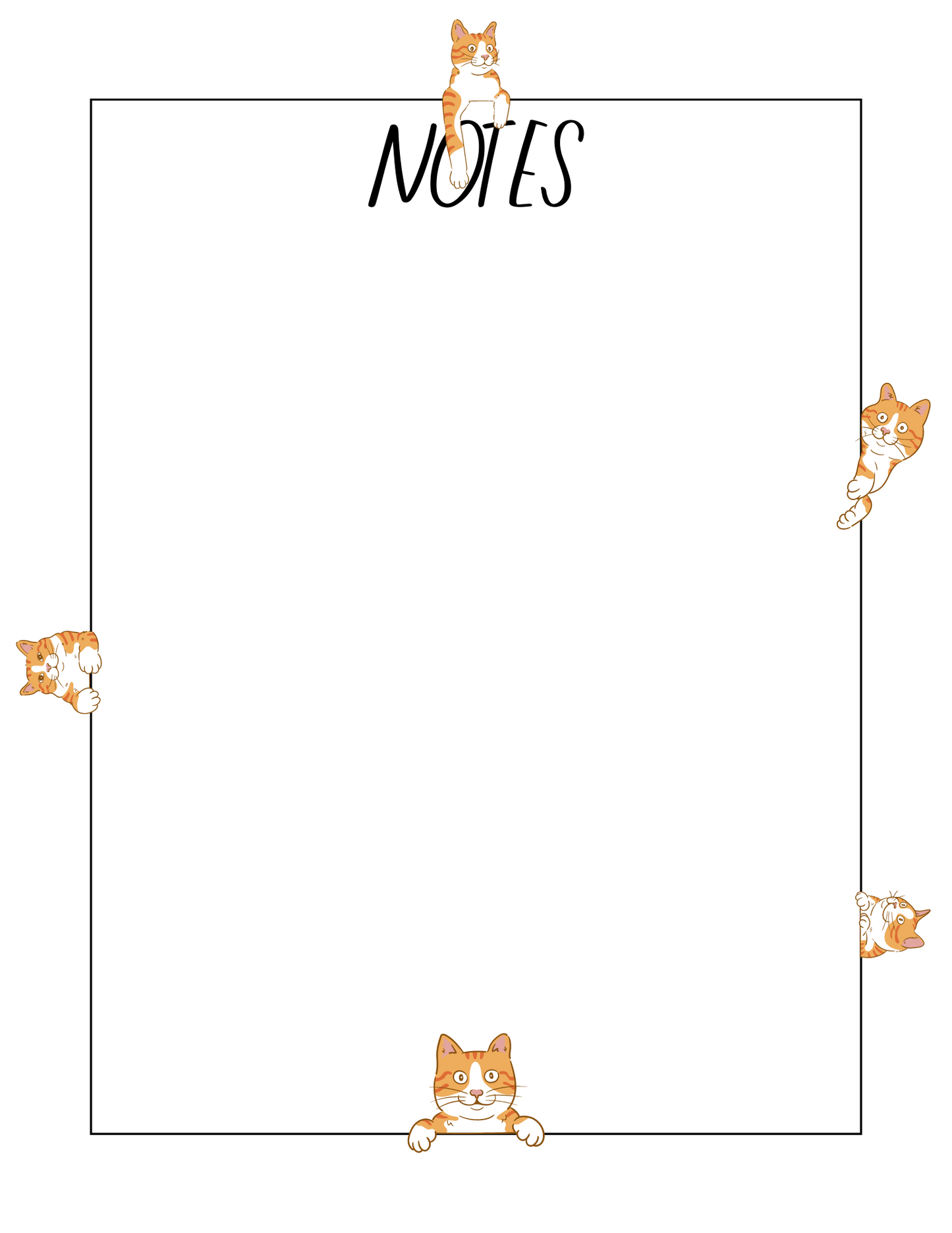 Orange and White Tabby Cat Peek-A-Boo Printable Stationery, 1 set of Digital/ Printable Designs. 1 Size 8.5x11 pdf format for Download | Lined and Unlined